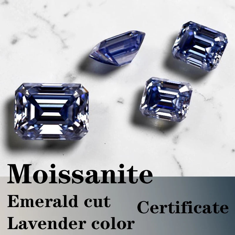 Emerald Cut Moissanite Stone VVS1 Light Purple Color Certificate Artificial Gemstone DIY Jewelry
