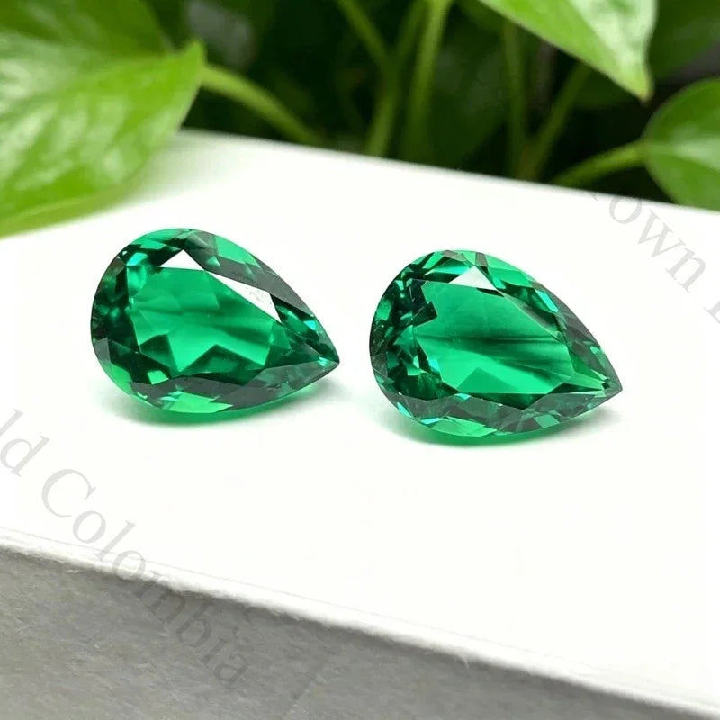 Columbia Emerald Pear Shape Synthetic Gemstone Multiple Cuts Available with Certificate