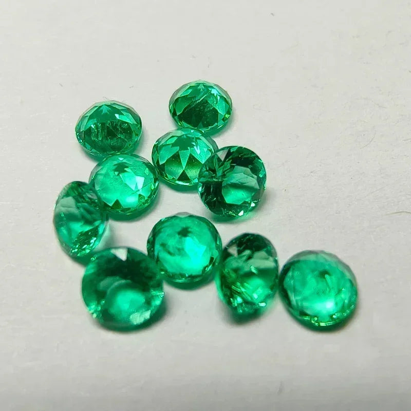 Round Shape Artificial Gemstone Laboratory Emerald 3.2-4.0mm DIY Ring Necklace Earrings Main Materials Available Certificate