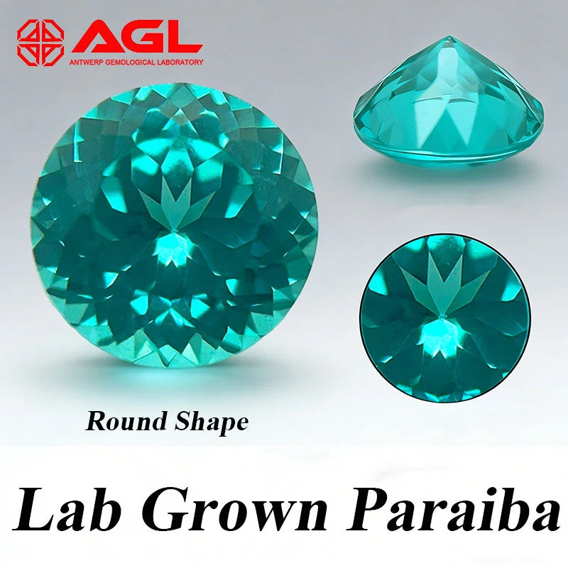 Lab Grown Paraiba Gemstone Round Cut Neon Blue Color DIY Ring Necklace Earrings Main Materials Selectable AGL Certificate