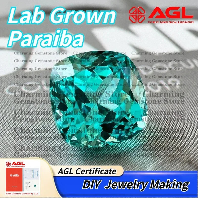 Lab Grown Paraiba Gemstone for DIY Jewelry Making Cushion Rectangle Cut Inlay Ring Necklace Lab Created Paraiba Tourmaline