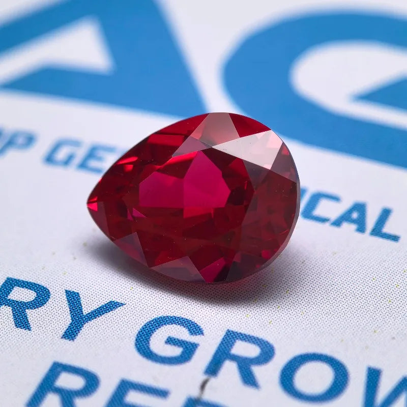 Lab Grown Ruby Pear Shape Pigeon Blood Red Color Gemstone DIY Ring Necklace Earrings Main Materials Selectable AGL Certificate