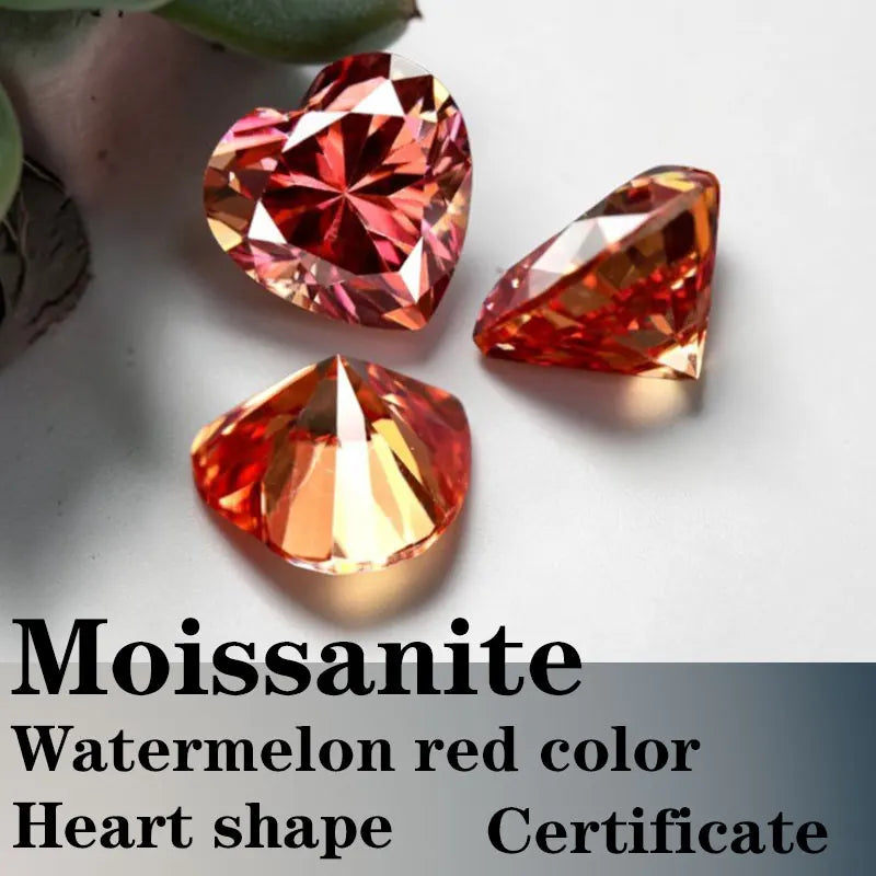 Moissanite VVS1 Artificial Stone Waternelon Red Color Heart Cut with Certificate DIY Jewelry