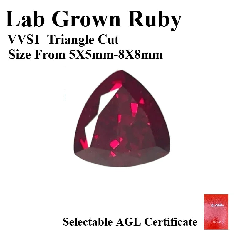 A-Hot Sales Lab Grown Ruby Triangle Cut Pigeon Blood Red Color DIY Charms Jewelry Making Main Materials Selectable AGL Certifica