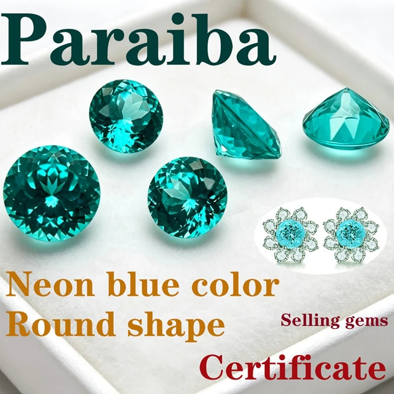 Paraiba Round Shape Artificial Gemstone Neon Blue Color Available Certificate Wholesale