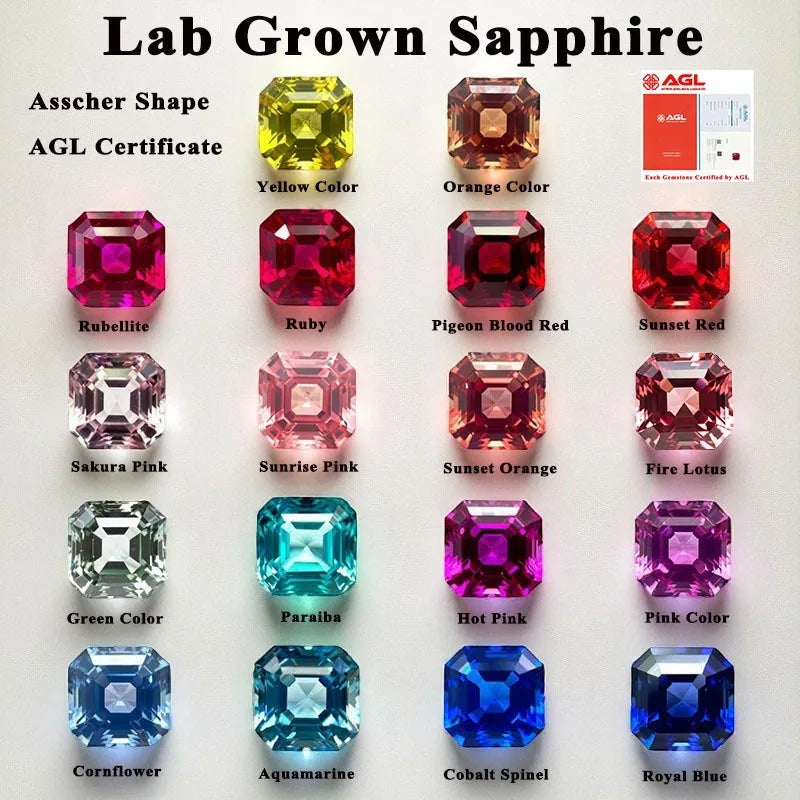Lab Grown Sapphire Asscher Cut Cornflower Color Gemstone DIY Ring Necklace Earrings Main Materials Selectable AGL Certificate