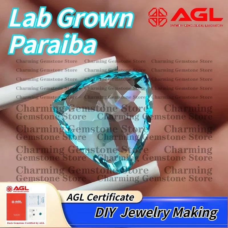 Lab Grown Paraiba Gemstone Fat Triangle Cut for DIY Jewelry Making Inlay Ring Necklace AGL Certificate Lab Created Paraiba