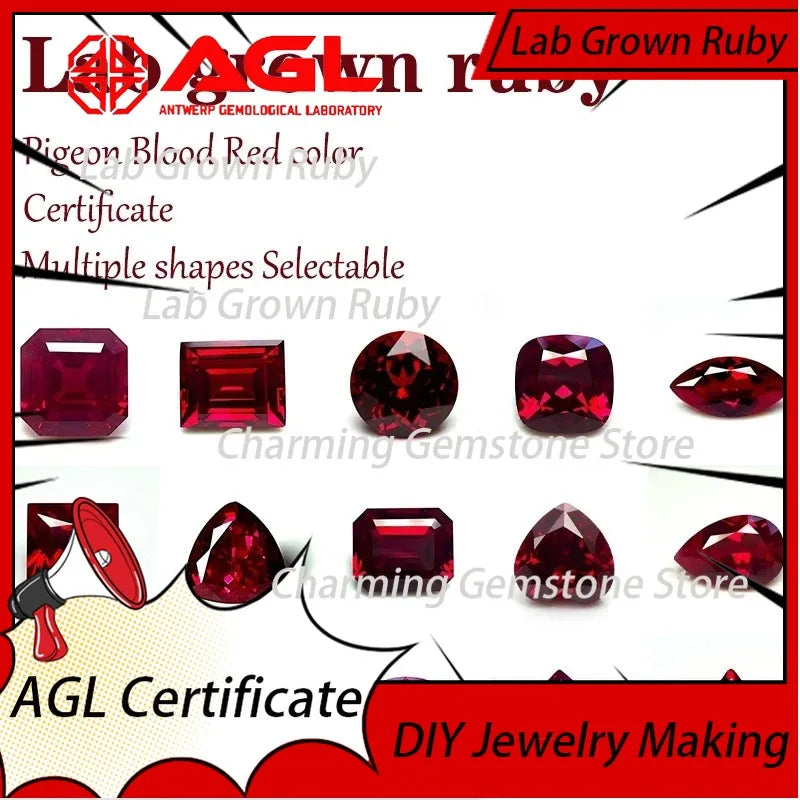 Lab Grown Ruby Asscher Cut VVS1 Pigeon Blood Red Gemstone for DIY Jewelry Making Materials Certificate Multiple Shapes