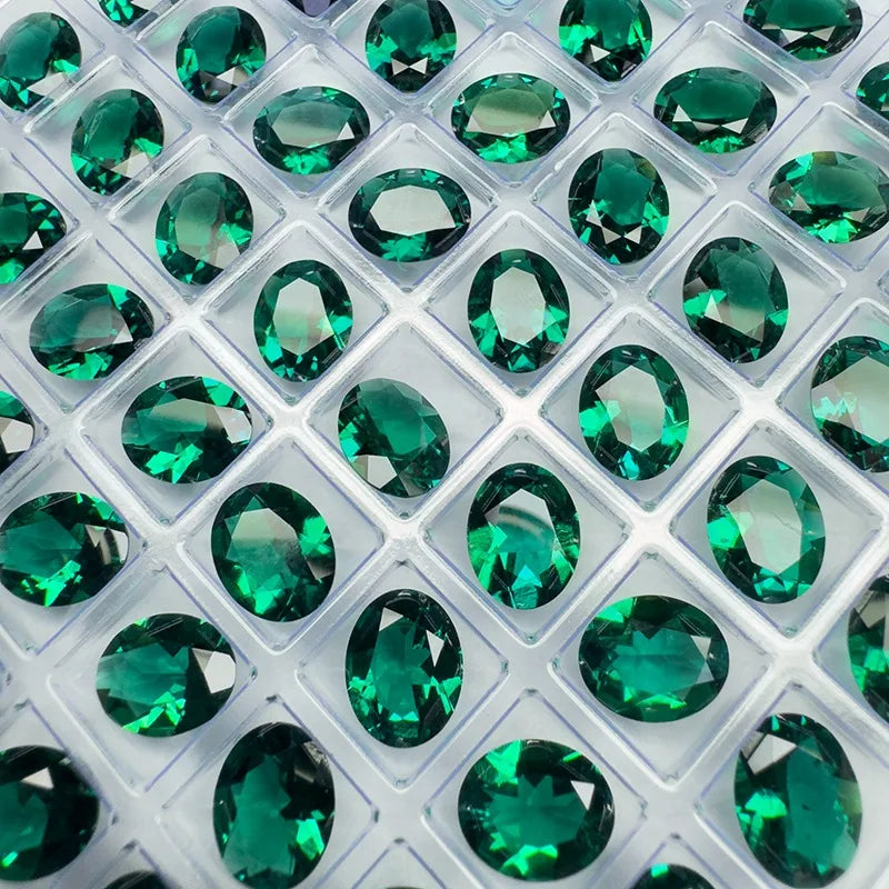 Lab Grown Zambian Emeralds Oval Cut Hydrothermal Hand Cutting with Cracks Inclusions Inside Selectable AGL Certificate