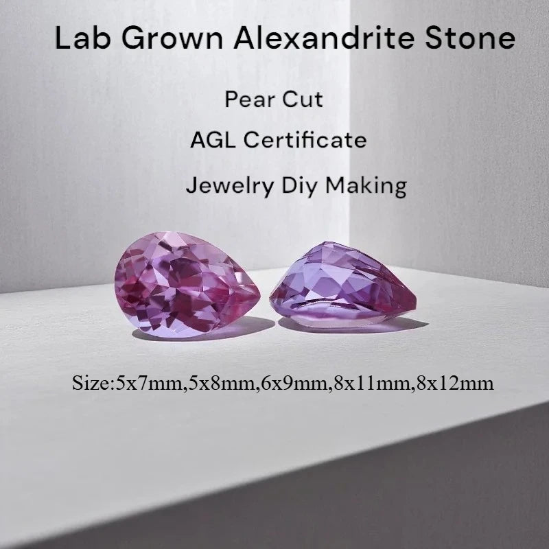 Lab Grown Alexandrite Colorful Pear Shape Loose Gemstone with AGL Certificate for Earrings Ring Jewelry Making