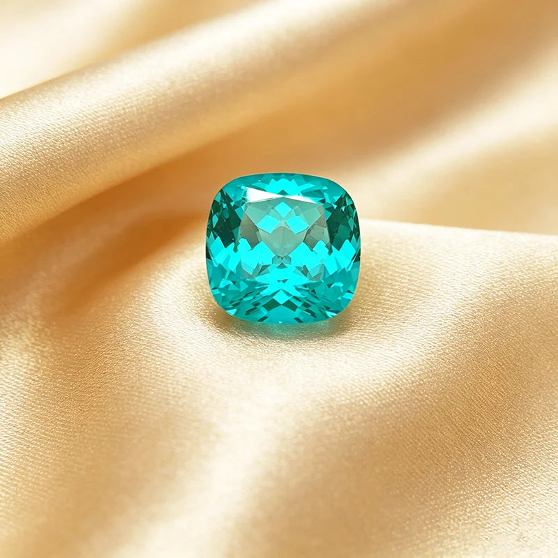 Lab Grown Paraiba Gemstone Cushion Shape Loose Gemstones For Jewelry Setting Multi Shapes Available Round Pear Heart Emerald