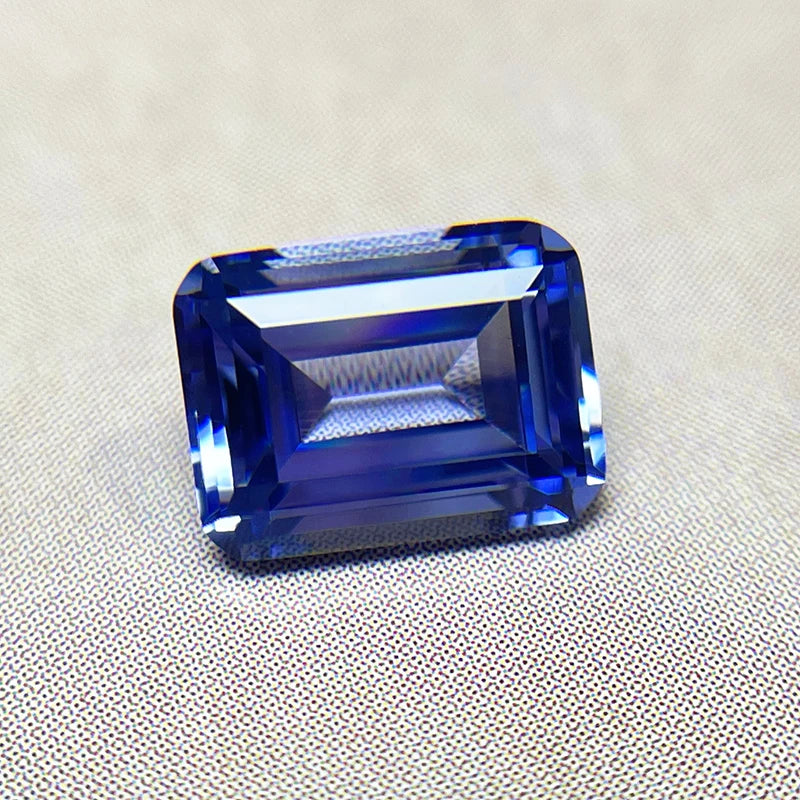 Lab Grown Sapphire Emerald Cut Cornflower Color Gemstone DIY Ring Necklace Earrings Main Materials Selectable AGL Certificate