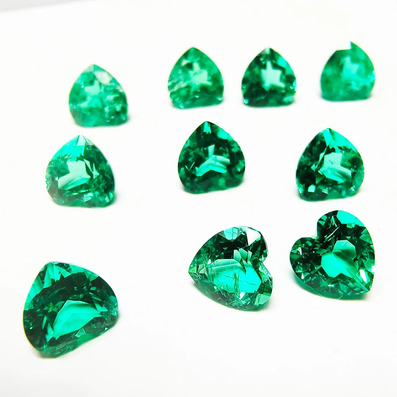 Lab Grown Colombia Emerald Green Color Heart Shape Charms Gemstone DIY Ring Necklace Earrings Main Materials Certificate