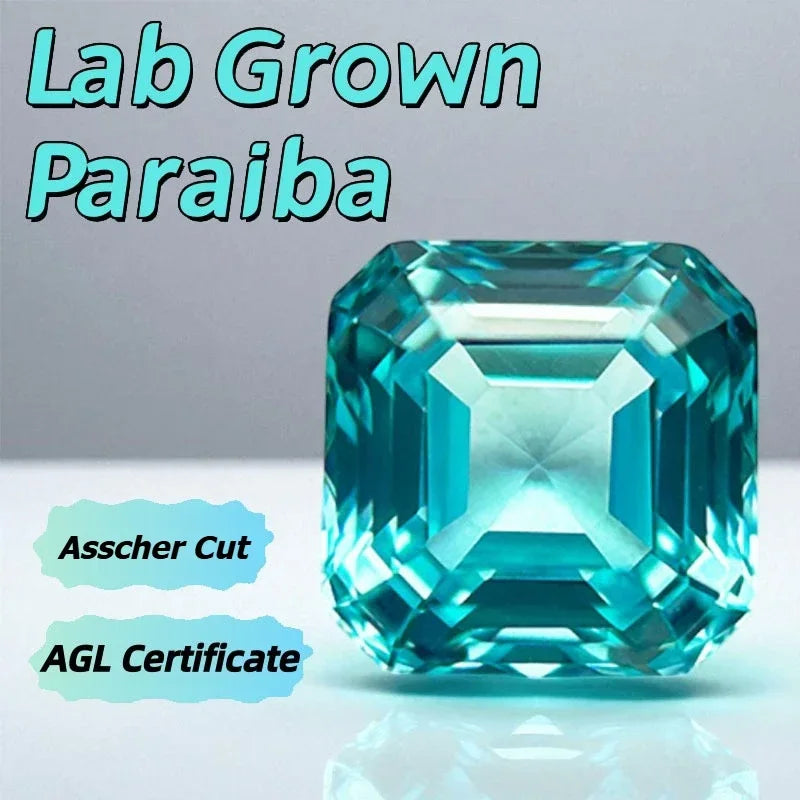 TOP Lab Grown Paraiba Asscher Cut Gemstone for DIY Advanced Jewelry Making Inlay Ring Necklace Bracelet Selectable AGL Certifica