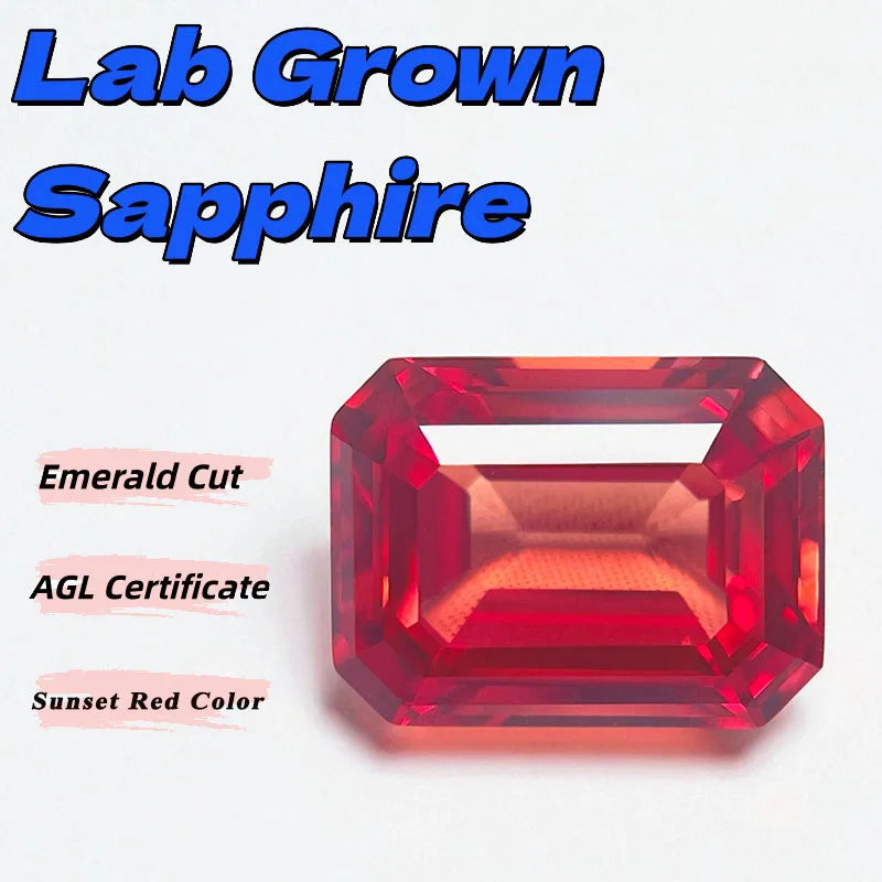 Lab Grown Sapphire Cushion Cut Sunset Red Color for Charms DIY Jewelry Making Ring Earrings Wholesale Selectable AGL Certificate