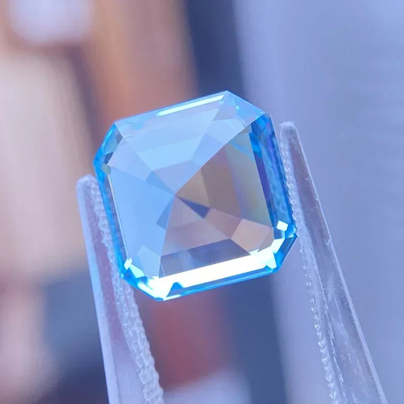 Lab Grown Sapphire Asscher Shape  Aquamarine Color VVS1 Charms for Jewelry Making DIY Ring Necklace Earrings Main Materials