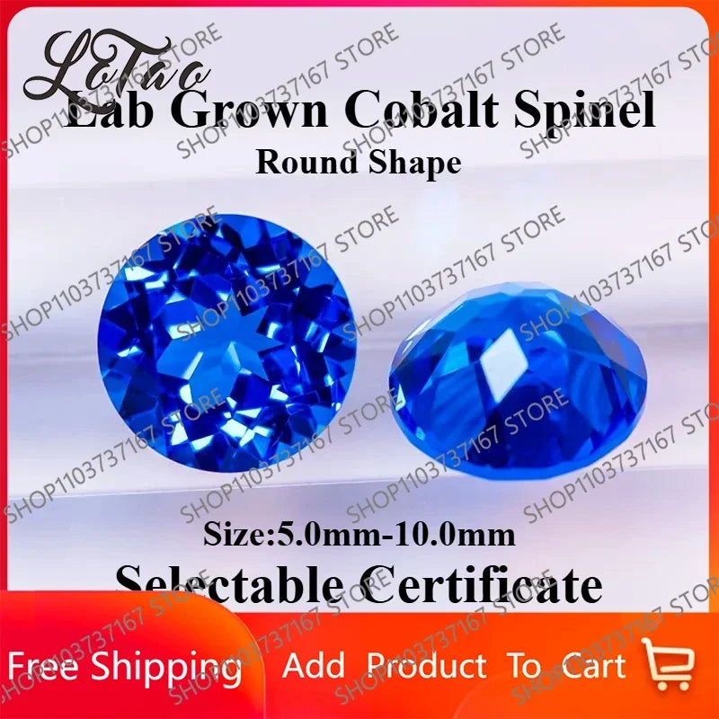TOPTOP High Quality Lab Grown Cobalt Spinel Blue Color Round Shape Gemstone For Charms Jewelry Making Materials Selectable Certi