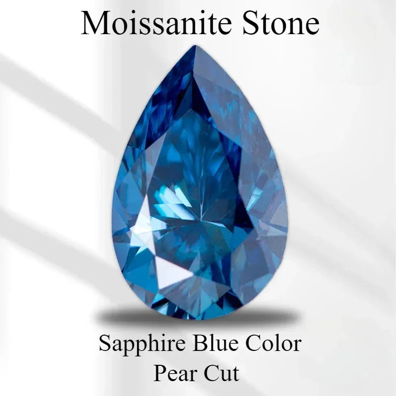 NEW Moissanite Stone Pear Cut Sapphire Blue Colour Lab Created Heat Diamond Jewelry Making Materials Comes With Certificate