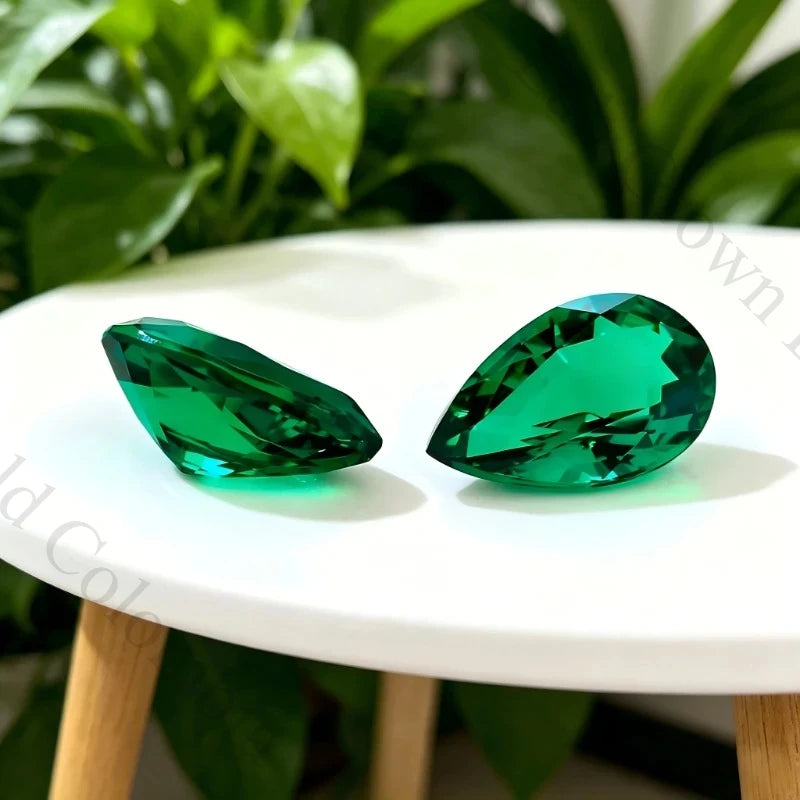 Columbia Emerald Pear Shape Synthetic Gemstone Multiple Cuts Available with Certificate