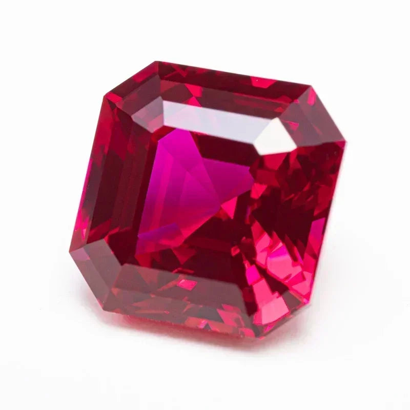 Red Color  Asscher Cut Lab Grown Ruby Square VVS1 Gemstone Charms DIY for Jewelry Making Material Selectable AGL Certificate
