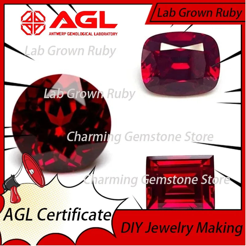 Lab Grown Ruby Asscher Cut VVS1 Pigeon Blood Red Gemstone for DIY Jewelry Making Materials Certificate Multiple Shapes