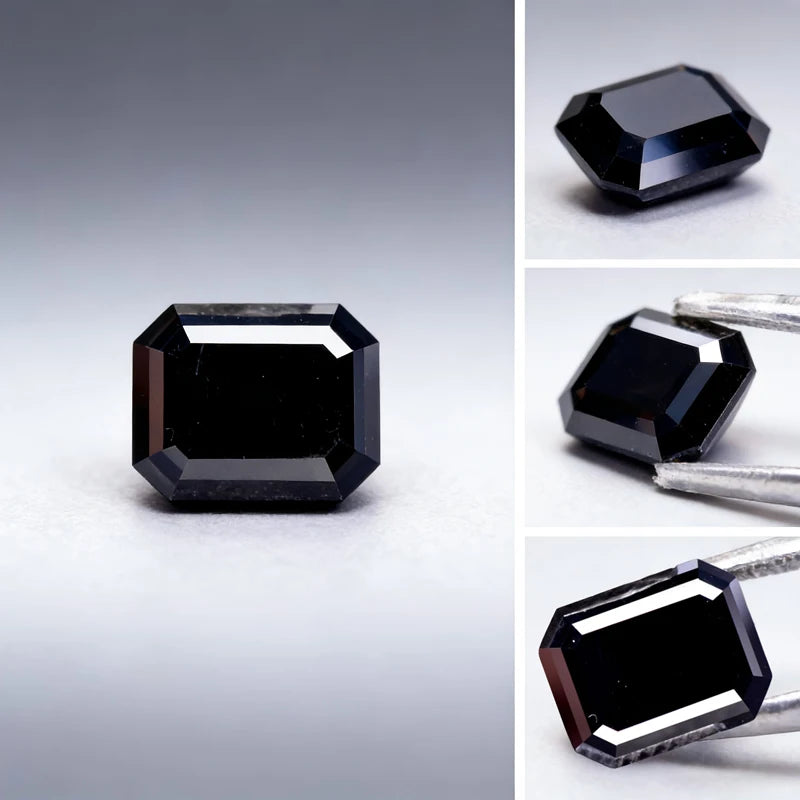 Emerald Cut Moissanite Stone VVS1 Black Color Certificate DIY Jewelry Artificial Gemstone