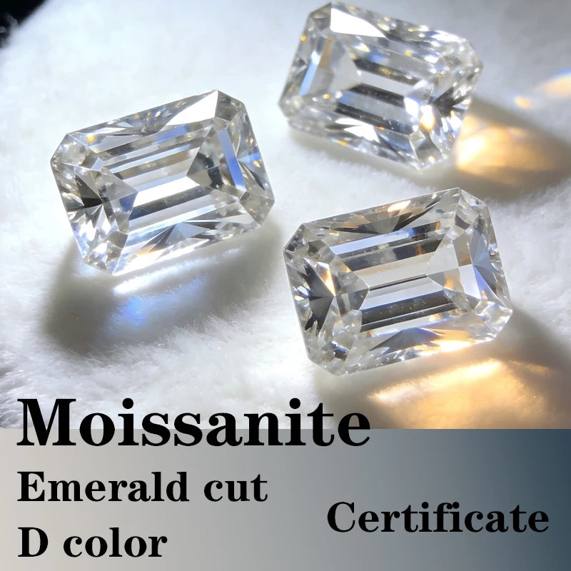 Emerald Cut Moissanite Stone Artificial Gemstone VVS1 D Color  DIY Jewelry Certificate