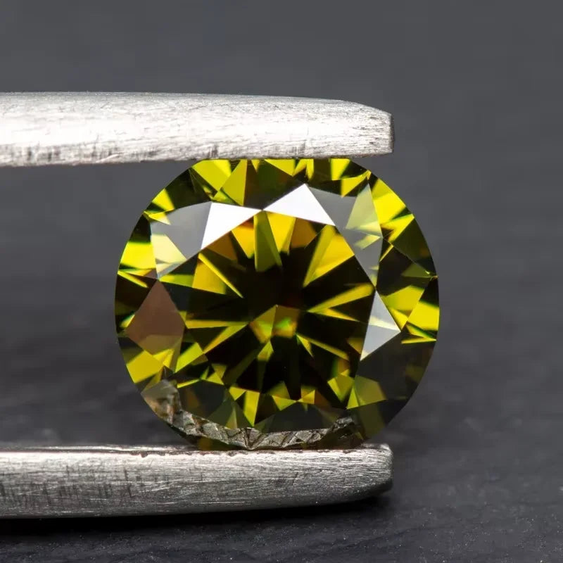 Moissanite Olive Color Round Cut Gemstones Lab Grown gemstone Diy Charms Making Jewelry with Certificate