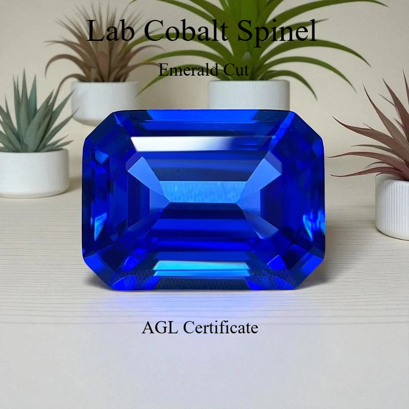 Lab Grown Cobalt Spinel Emerald Cut Blue Color VVS1 Synthetic Gemstone for DIY Jewelry Making Gift Selectable AGL Certificate