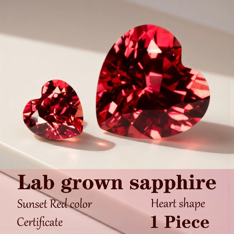 Heart Cut Lab Grown Sapphire Sunset Red Color for Charms DIY Advanced Jewelry Rings Making Materials with Certificate Wholesale