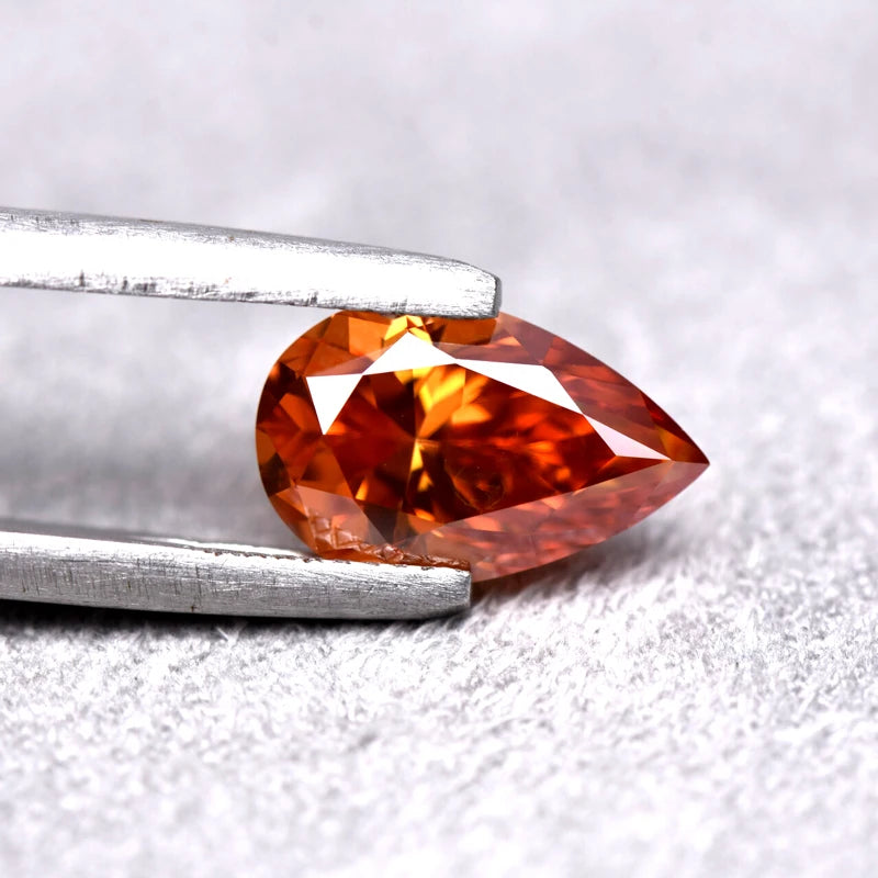 Pear Cut Orange Color Moissanite Synthetic Gemstone with Certificate of Jewelry Making