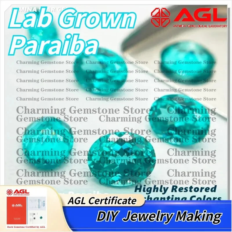 Lab Grown Paraiba Tourmaline Oval Cut Neon Blue Synthetic Gemstone Loose for Jewelry Making Customizable AGL Certified for