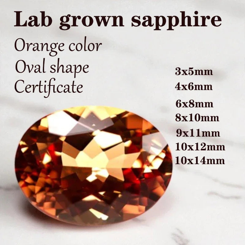 Sapphire Oval Cut VVS1 Orange Color Lab Grown Gemstone DIY Charms Jewelry Making Materials with Certificate Factory Wholesale
