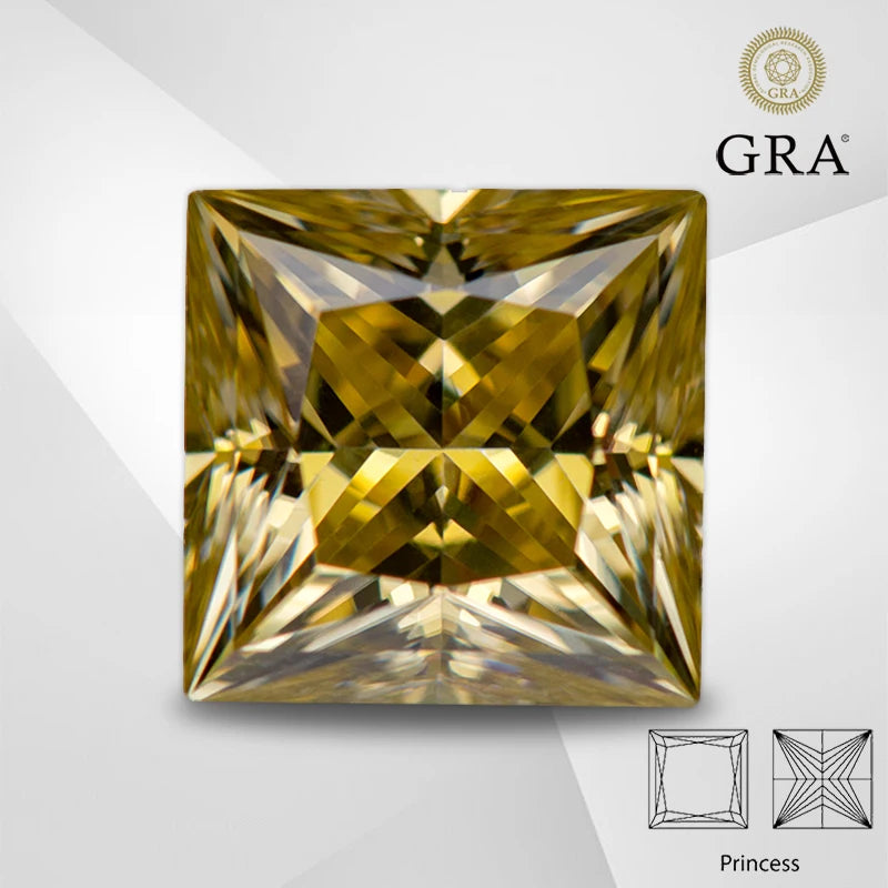 Moissanite Princess Cut Lemon Yellow Color Pass Diamond Tester Advanced Jewelry Rings Earrings Making with Certificate