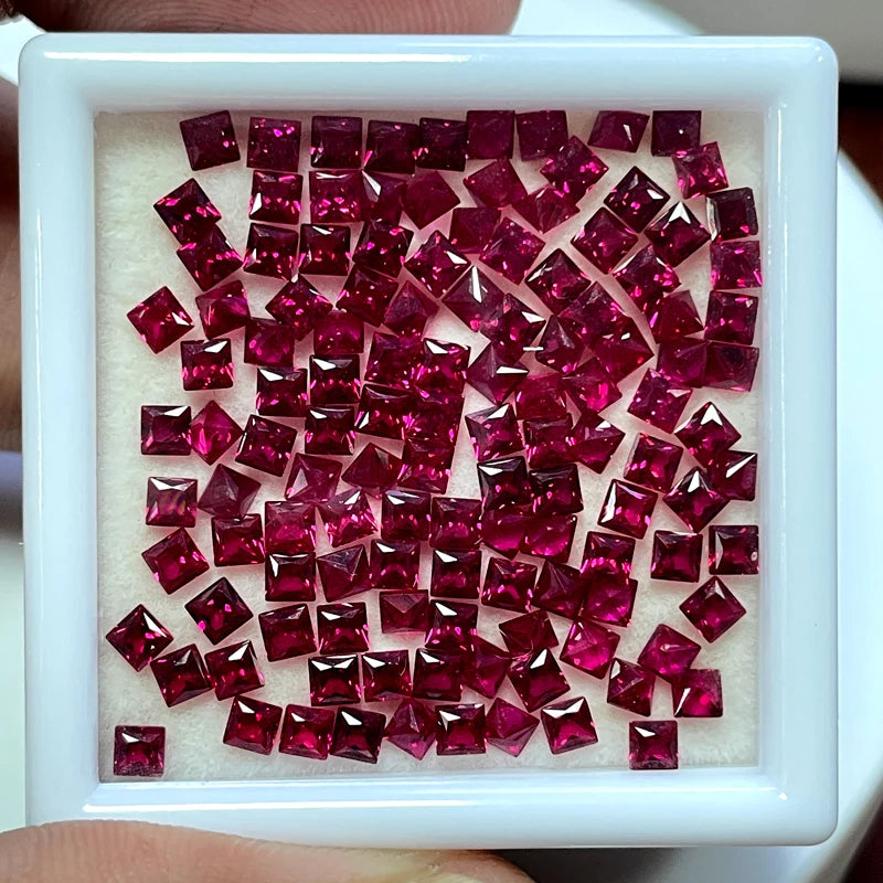 Ruby Artificial Gemstone Pigeon Blood Red Color Princess Shape DIY Jewelry with Certificate
