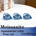 Pear Cut Aquamarine Color Moissanite Synthetic Gemstone with Certificate Charms for Jewelry Making