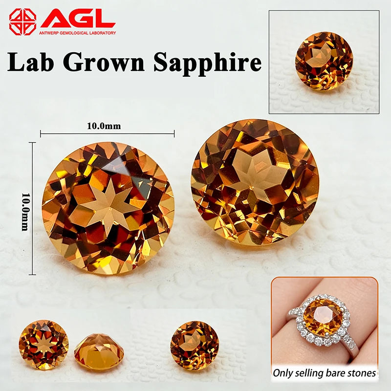 Lab Grown Sapphire Round Cut Orange Color DIY Jewelry Making Ring Necklace Main Materials Selectable AGL Certificate