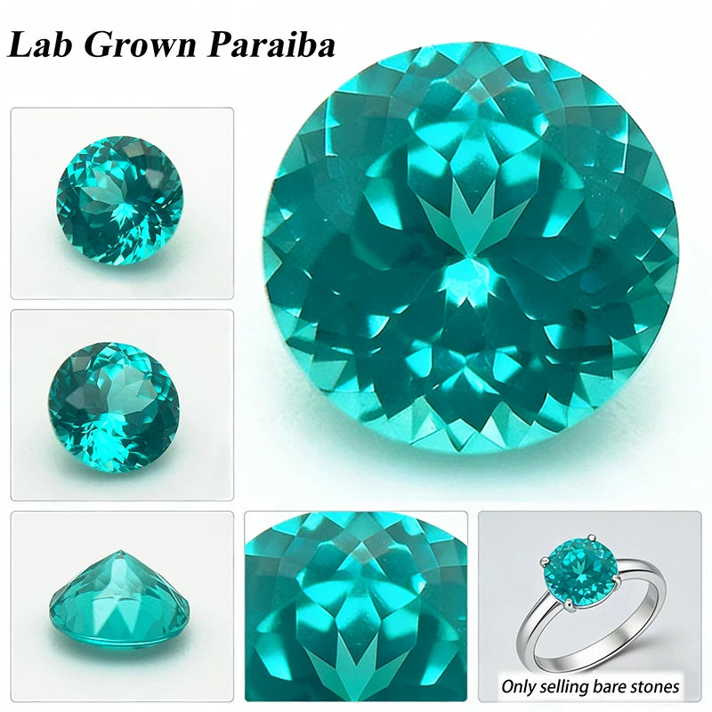 Lab Grown Paraiba Gemstone Round Cut Neon Blue Color DIY Ring Necklace Earrings Main Materials Selectable AGL Certificate