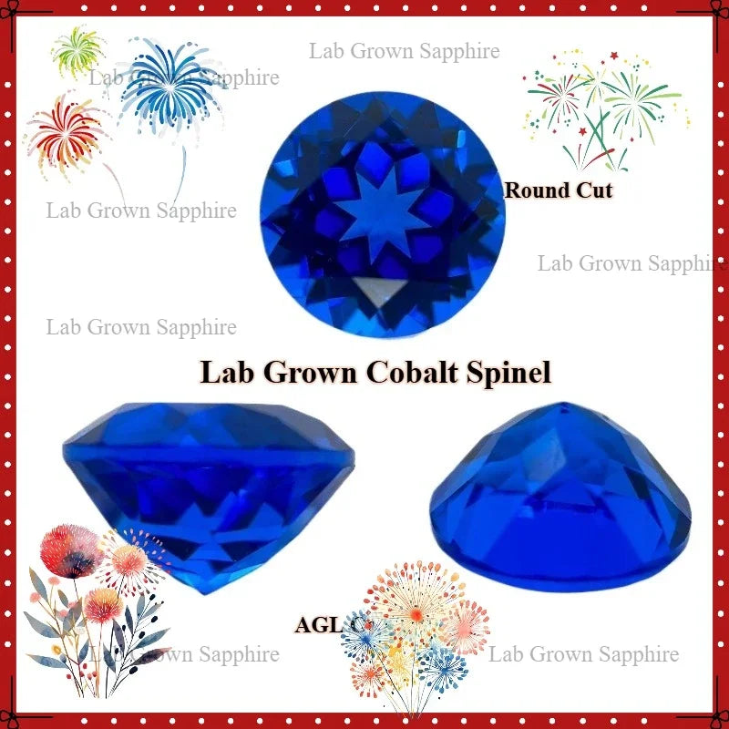 TOPRound Cut Lab Grown Cobalt Spinel Synthetic Gemstone For Diy Jewelry Making Selectable Certificate
