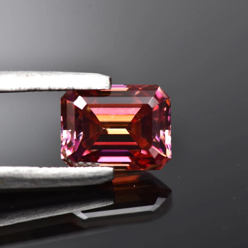 Emerald Cut Moissanite Stone VVS1 Watermelon red Color Certificate DIY Jewelry Artificial Gemstone