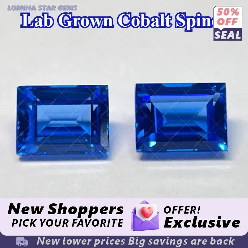 TOPTLab Grown Cobalt Spinel Rectangular Shapes Gemstone for DIY Ring Necklace Earrings Main Materials Selectable Certificate