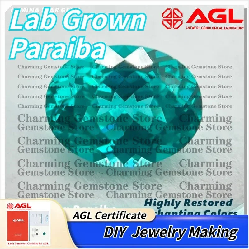 Lab Grown Paraiba Tourmaline Oval Cut Neon Blue Synthetic Gemstone Loose for Jewelry Making Customizable AGL Certified for