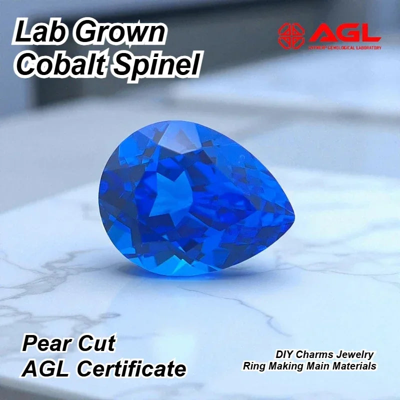 TOPA- Hot Sale Lab Grown Cobalt Spinel Pear Cut DIY Charms Jewelry Ring Making Main Materials Selectable AGL Certificate