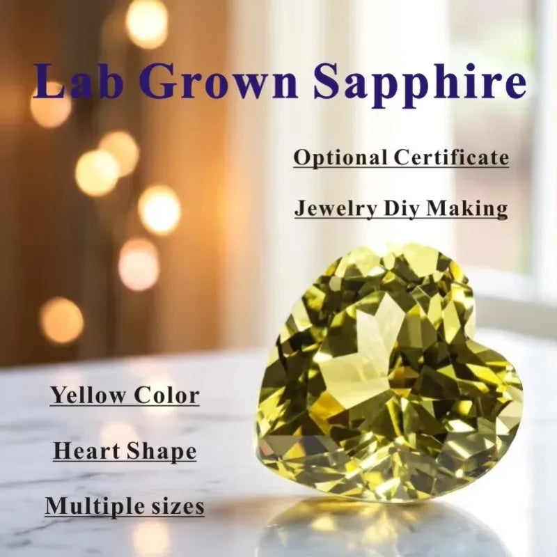 Heart Shape Canary Yellow Lab Grown Sapphire VVS1 Gemstones for Charms Diy Jewelry Making Materials Selectable AGL Certificat