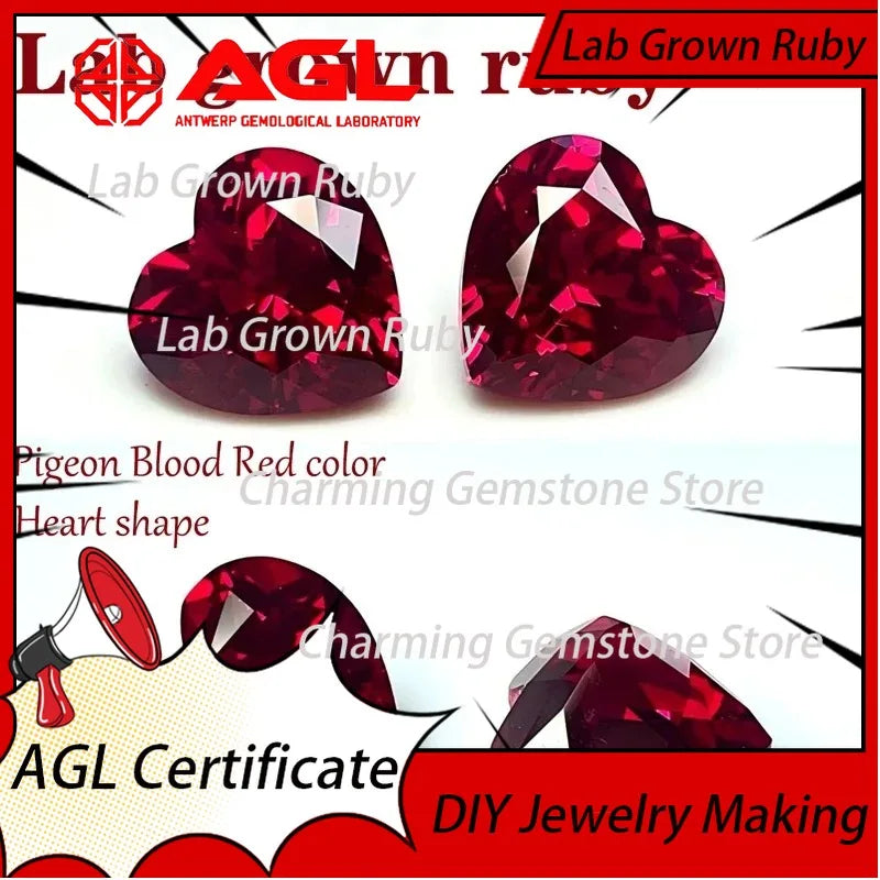 Lab Grown Ruby Heart Cut VVS1 Pigeon Blood Red for DIY Ring Necklace Earrings Lab Created Sapphire Alternative Gemstone Lab