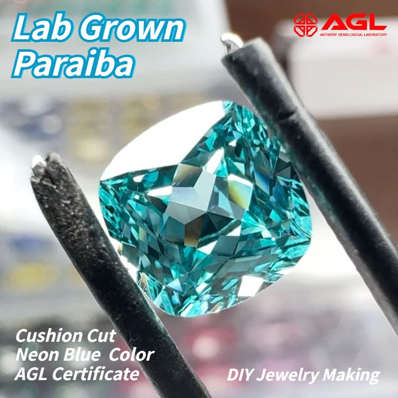 Lab Grown Paraiba Cushion Cut Gemstone for DIY Advanced Jewelry Making Inlay Ring Necklace Bracelet Selectable AGL Certificate