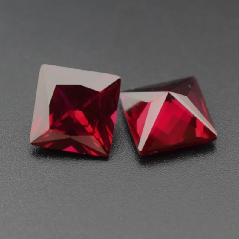 Ruby Artificial Gemstone Pigeon Blood Red Color Princess Shape DIY Jewelry with Certificate