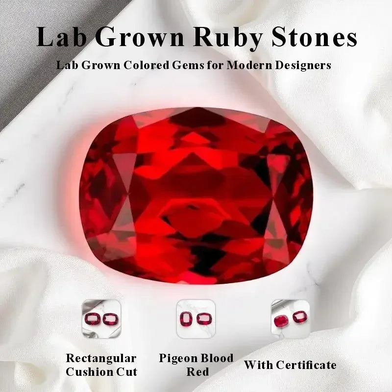 N-Lab Grown Ruby Pigeon Blood Red Rectangular Cushion Cut Top Quality Gemstone For Diy Jewelry Making Selectable AGL Certificate