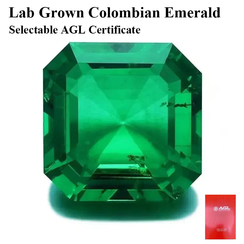 Lab Grown Colombia Emerald Asscher Cut Hydrothermal Green Gemstone for Diy Jewelry Making Material Selectable AGL Certificate