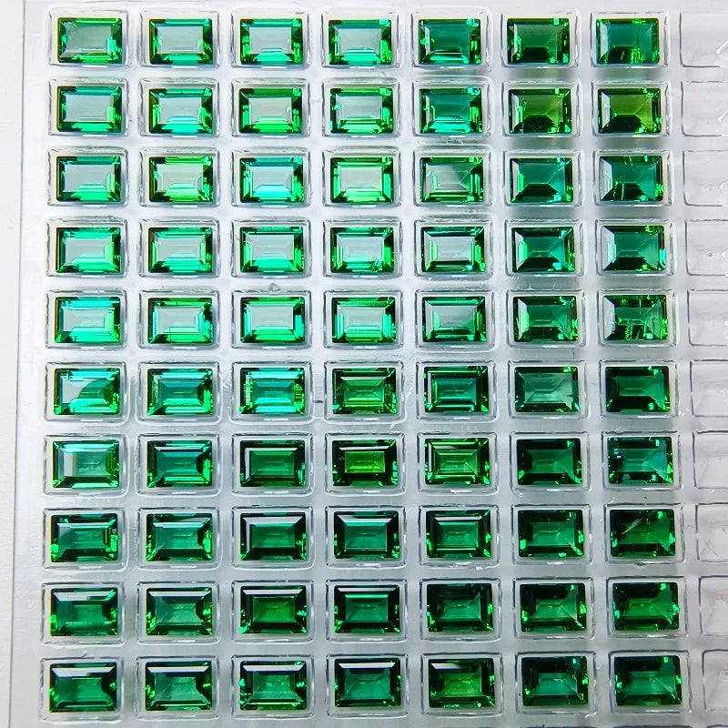Lab Grown Zambian Emerald Rectangle Shape Hydrothermal Hand Cutting with Cracks Inclusions Inside Selectable AGL Certificate